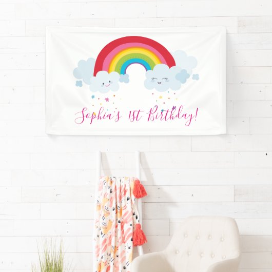WELCOME RAINBOW CLOUDS kawaii Party helle Farben Banner (Insitu)
