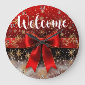 Welcome Red Bow Snowflake Große Wanduhr (Vorderseite)