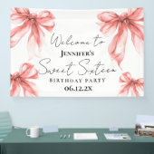 Welcome Rose Gold Bow Coquette Script Sweet 16 Banner (Messe)