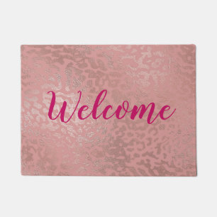 Welcome Rose Gold - Pink Cheetah Print Fußmatte