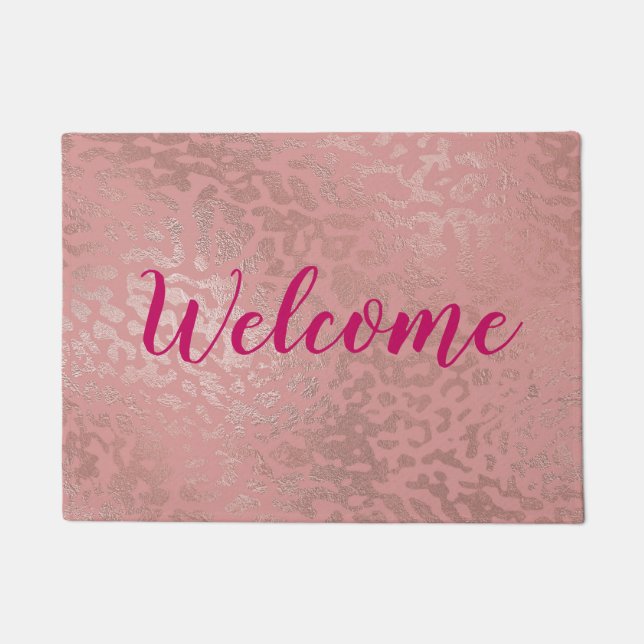 Welcome Rose Gold - Pink Cheetah Print Fußmatte (Vorderseite)