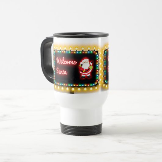 Welcome Santa Bright Weihnachtsbeleuchtung Billboa Reisebecher (Vorderseite Links)