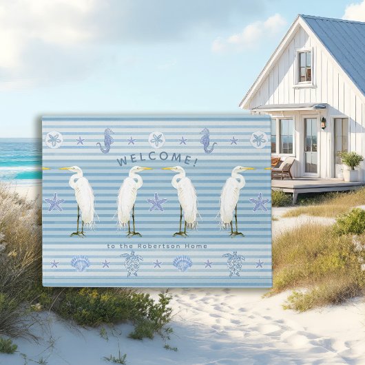 Welcome Sea Turtle Seahorse Striped Family Name Fußmatte