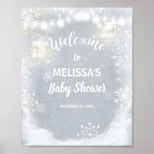 Welcome Sign baby shower Winter Snowflakes Rustic Poster