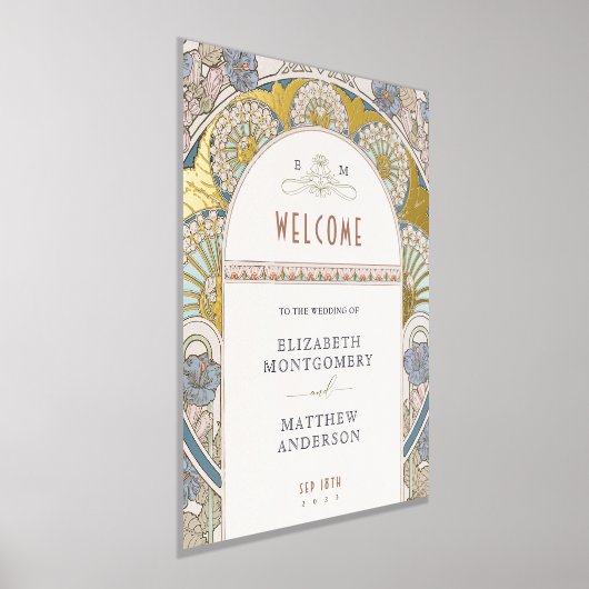 Welcome Sign Bougainvillea Gold Wedding Foliendrucke (Ablage )