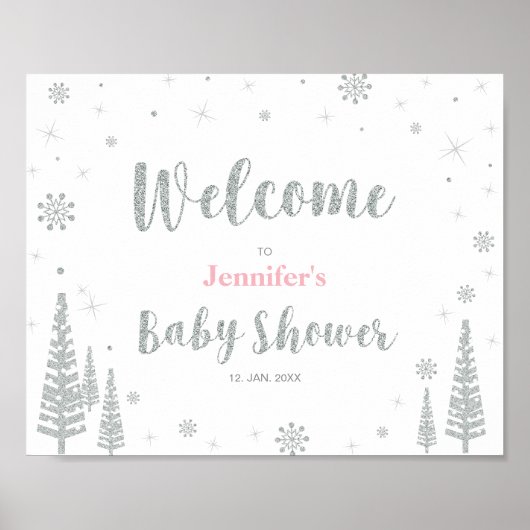 Welcome Sign for Winter Baby Shower, Girl, Pink Poster (Vorne)