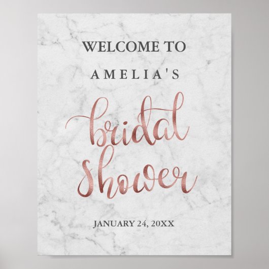 Welcome Sign Marble Imitate Rose Gold Brautparty Poster (Vorne)