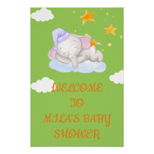 WELCOME SIGNS BABY SHOWER POSTER BABY ELEPHANT