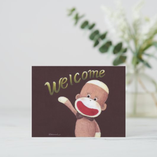 Welcome Sock Monkey Postcard Postkarte (Stehend Vorderseite)