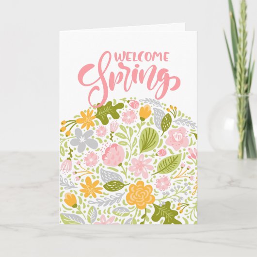 Welcome Spring Greeting Card Floral Arrangement Karte (Vorderseite)