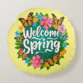 Welcome spring Monarch Butterfly Flowers Rundes Kissen