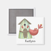 Welcome Spring ・ Red Bird & Birdhouse Magnet (Vorderseite/Rückseite)