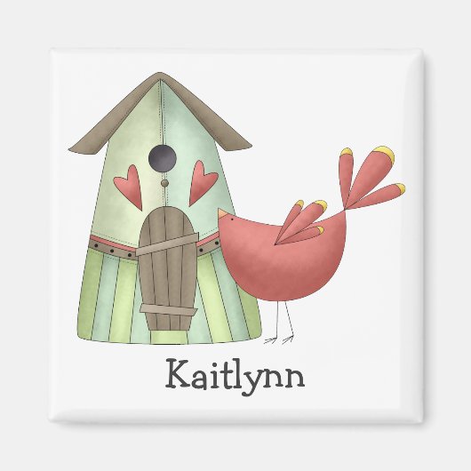 Welcome Spring ・ Red Bird & Birdhouse Magnet (Vorne)