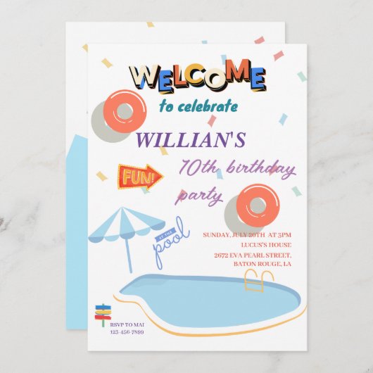Welcome Summer Birthday Pool Party Einladung (Vorne/Hinten)
