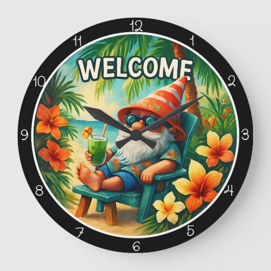 Welcome Summer Gnome  Große Wanduhr (Vorderseite)