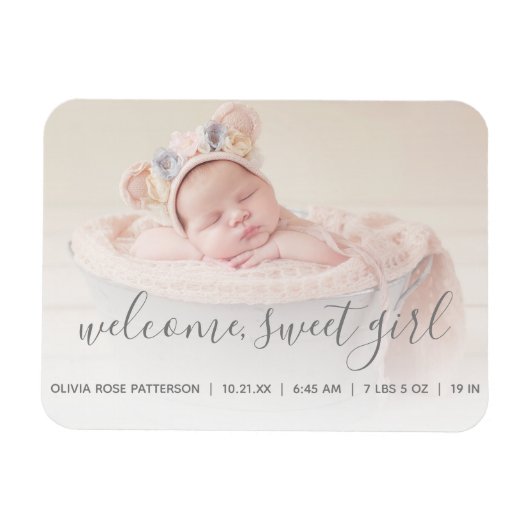 Welcome, Sweet Girl Foto Baby Announcement Magnet (Horizontal)