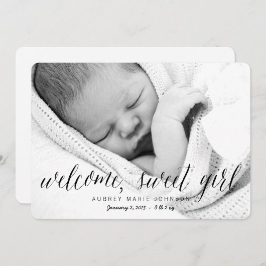 Welcome Sweet Girl | Foto Birth Ankündigung (Vorne/Hinten)