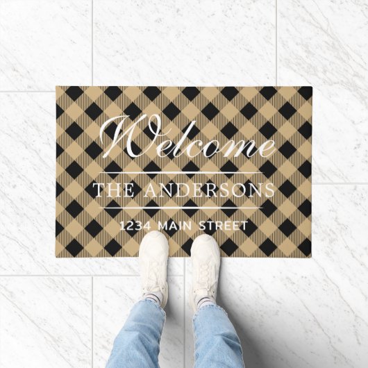 Welcome Tan Kariert Pattern Personalisierte Famili Fußmatte (Indoor)