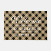Welcome Tan Kariert Pattern Personalisierte Famili Fußmatte (Vorderseite)