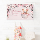 Welcome Teddy Bear Baby Girl Pink Blume Party Banner (Insitu)