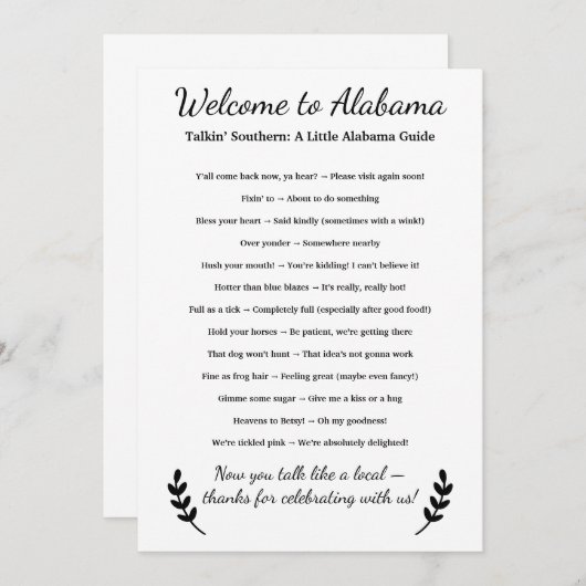 Welcome to Alabama Personalized with Local Phrases (Vorne/Hinten)
