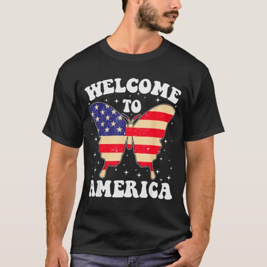 Welcome To America Patriotic Butterfly New America T-Shirt (Vorderseite)