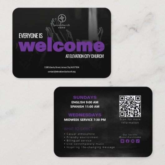 Welcome To Church Invitation Calling Card Template Telefonnummerkarte (Vorne/Hinten)