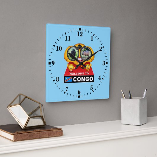 Welcome to Congo Quadratische Wanduhr (Büro)