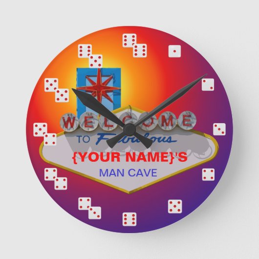 Welcome to Fabulous Vegas style dice numbers clock Runde Wanduhr (Vorderseite)