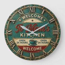 Welcome to Mom's Kitchen Vintage Coffee Farmhouse Große Wanduhr