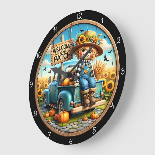 Welcome To My Patch Scarecrow Große Wanduhr (Winkel)