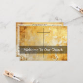 Welcome To Our Church Visitors Gold Cross Karte (Vorderseite/Rückseite Beispiel)