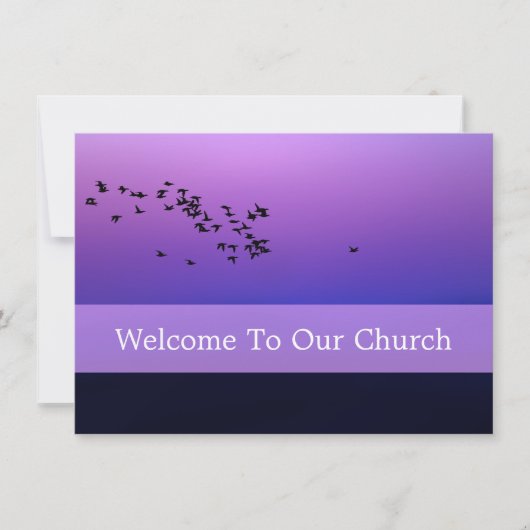 Welcome To Our Church Visitors Purple Sunset Karte (Vorderseite)