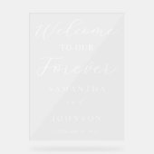 Welcome to Our Forever Script Wedding Welcome Acrylschild (Vorderseite)