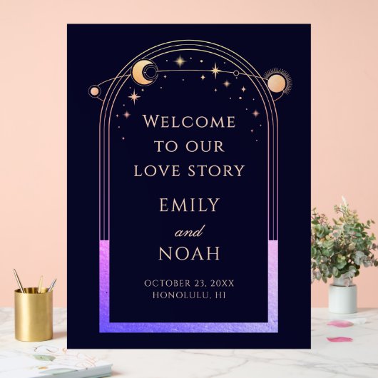 Welcome To Our Love Story Blue Celestial Wedding Acrylschild (Hochzeit)