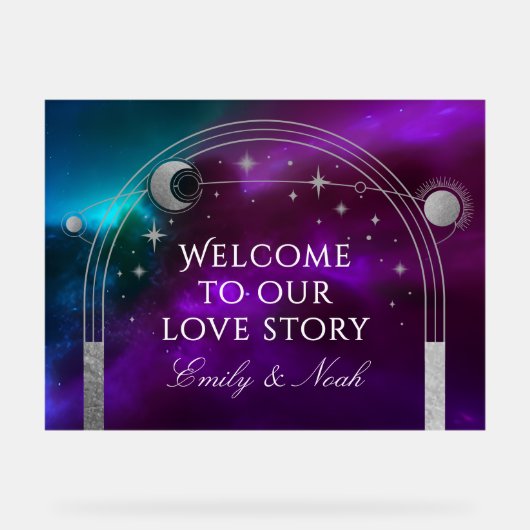 Welcome To Our Love Story Purple Teal Celestial Acrylschild (Vorderseite)
