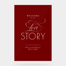 Welcome To Our Love Story Red Wedding Welcome Acrylschild