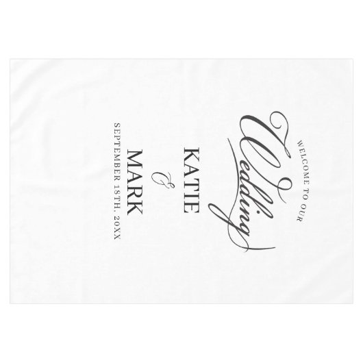 Welcome To Our Wedding Calligraphy Fabric Sign Tischdecke (Vorderseite (Horizontal))