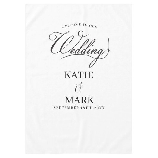 Welcome To Our Wedding Calligraphy Fabric Sign  Tischdecke (Vorderseite)