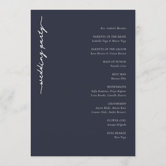 WELCOME TO OUR WEDDING Elegant Navy Blue Serif Programm (Rückseite)