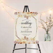 Welcome to Our Wedding Floral Gold Geometric Sign