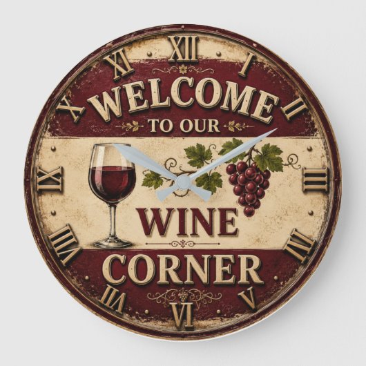 Welcome to Our Wine Corner Große Wanduhr (Vorderseite)