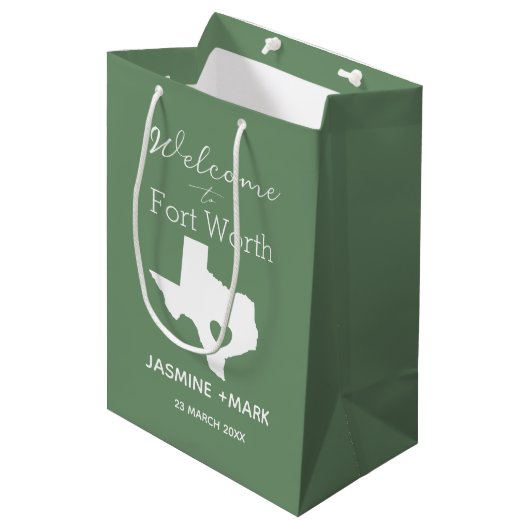 Welcome to Texas Fort Worth Custom Party Gift Mittlere Geschenktüte (Vorderseite Schrägansicht)