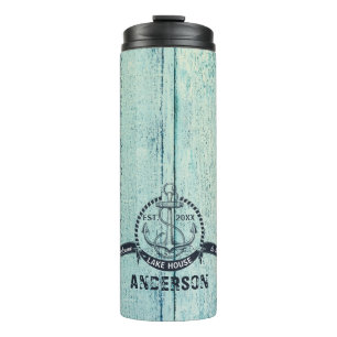 Welcome to the Lake House Blue Wood Thermosbecher