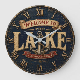 Welcome to the Lake House Rustic Vintage Nautical Große Wanduhr