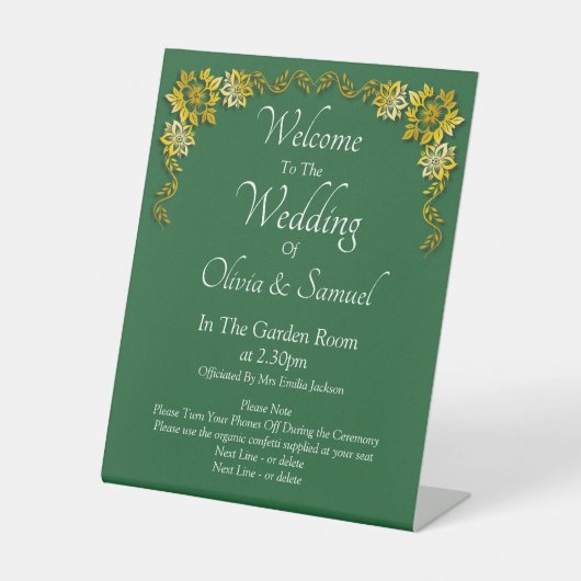 Welcome to the Wedding Emerald Green & Gold Sockelschild (Vorderseite)