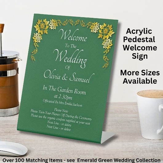 Welcome to the Wedding Emerald Green & Gold Sockelschild