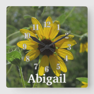 Welcome to the World Flower Foto von Yellow Floral Quadratische Wanduhr