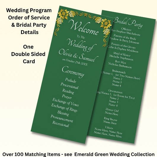 Welcome to Wedding Ceremony, Emerald Green & Gold Programm