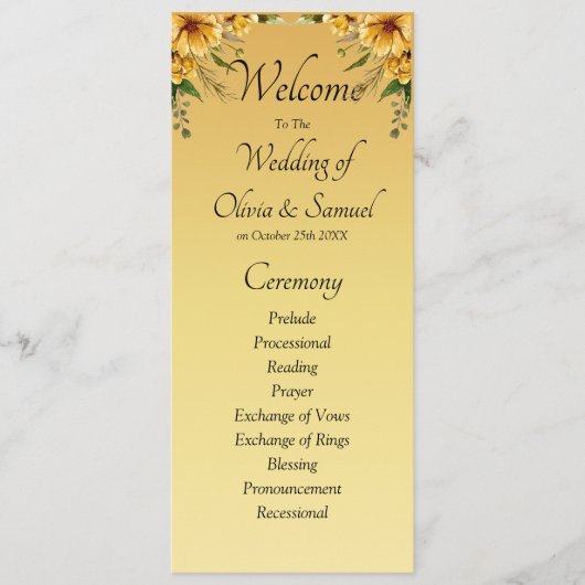 Welcome to Wedding Ceremony, Golden Yellow Flowers Programm (Vorderseite)